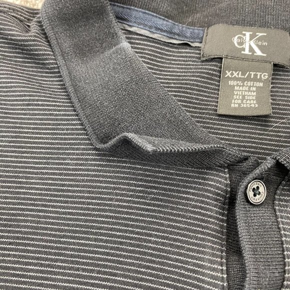 CK Calvin Klein Polo Shirt Men XXL Black Gray Striped Spell Out Chest Logo Golf - Picture 4 of 10
